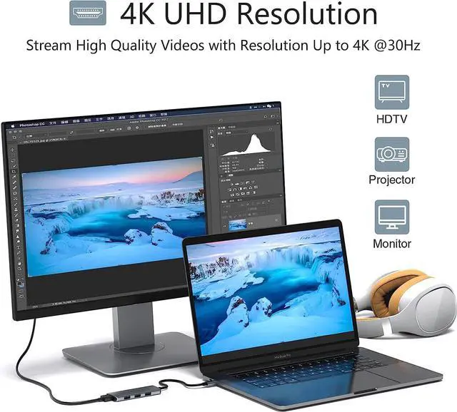 Alt view image 3 of 6 - USB C Adapter for MacBook Pro/Air, 6 in 1 MacBook Pro HDMI Adapter, USB C Hub Multiport Adapter with 4K HDMI, 3USB 3.0, SD/Micro SD Card Reader, MacBook USB C Dongle for Dell XPS,HP, Surface,iPhone 15