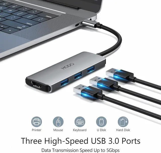 Alt view image 4 of 6 - USB C Adapter for MacBook Pro/Air, 6 in 1 MacBook Pro HDMI Adapter, USB C Hub Multiport Adapter with 4K HDMI, 3USB 3.0, SD/Micro SD Card Reader, MacBook USB C Dongle for Dell XPS,HP, Surface,iPhone 15