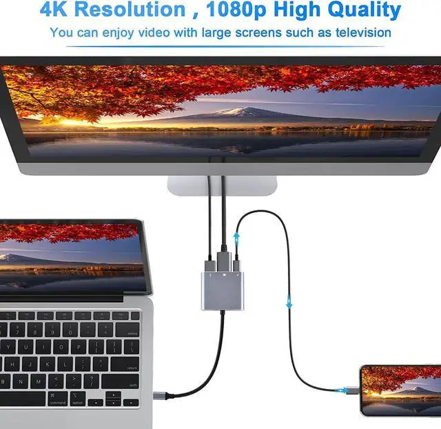 Alt view image 2 of 6 - Multiport AV Adapter with 4K HDTV Output USB 3.0 Port & USB-C Fasting Charging Port Compatible for MacBook Pro M1/16-20 Air M1/18-20 Ipad pro iMac and Other usbc Devices