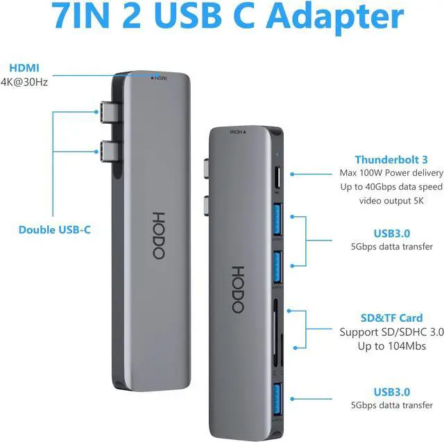 Alt view image 2 of 7 - USB C Hub,Adapter for MacBook Air 2023/2022/2021/2020/2019/2018, MacBook Pro Adapter 2017-2022 Thunderbolt 3 Multiport Mac Adapter Dongle with 4K HDMI, 3 USB 3.0 Ports, SD/TF Card Reader, 100W PD