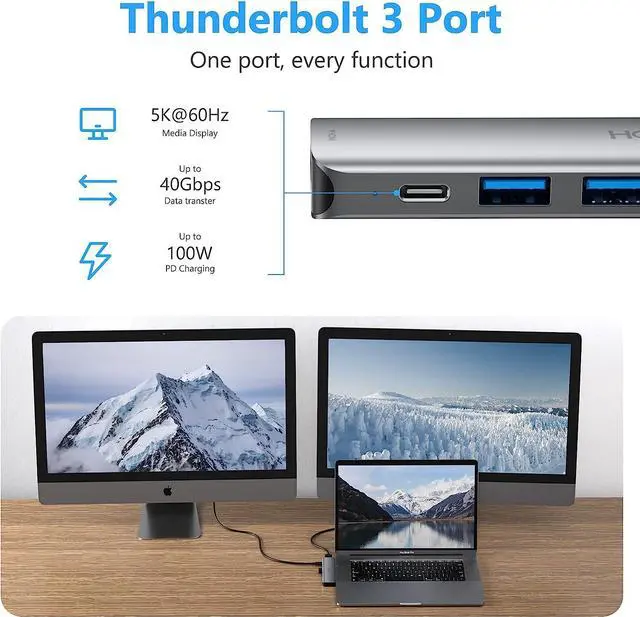 Alt view image 4 of 7 - USB C Hub,Adapter for MacBook Air 2023/2022/2021/2020/2019/2018, MacBook Pro Adapter 2017-2022 Thunderbolt 3 Multiport Mac Adapter Dongle with 4K HDMI, 3 USB 3.0 Ports, SD/TF Card Reader, 100W PD