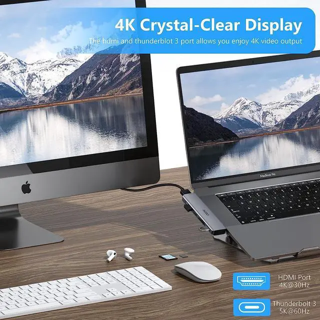 Alt view image 3 of 7 - USB C Hub,Adapter for MacBook Air 2023/2022/2021/2020/2019/2018, MacBook Pro Adapter 2017-2022 Thunderbolt 3 Multiport Mac Adapter Dongle with 4K HDMI, 3 USB 3.0 Ports, SD/TF Card Reader, 100W PD