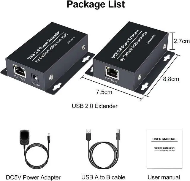 Alt view image 7 of 7 - USB Extender Over Ethernet 200ft USB2.0 HUB RJ45 Cat5e/6 up to 480Mbps with Power Adapter Two Cameras Work in Sync Support Windows MacOS Android Linux