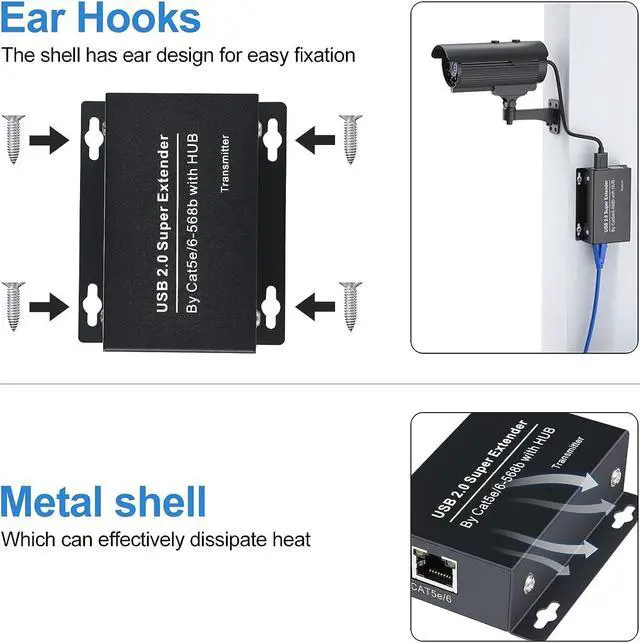 Alt view image 6 of 7 - USB Extender Over Ethernet 200ft USB2.0 HUB RJ45 Cat5e/6 up to 480Mbps with Power Adapter Two Cameras Work in Sync Support Windows MacOS Android Linux