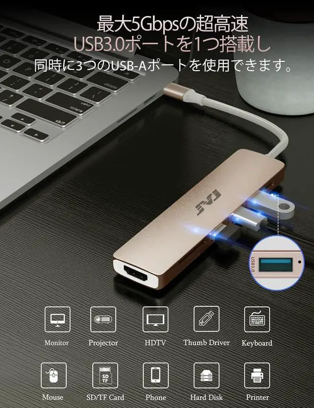 Alt view image 4 of 7 - JVJ USB C Hub, USB C Dongle for MacBook Pro/iPad Pro, 7 in 1 USB C to HDMI Multport Adapter- 4K HDMI, 100W PD, USB 3.0, SD/MicroSD Reader, HDMI Conversion Adapter for Type C Devices (Rose Gold)