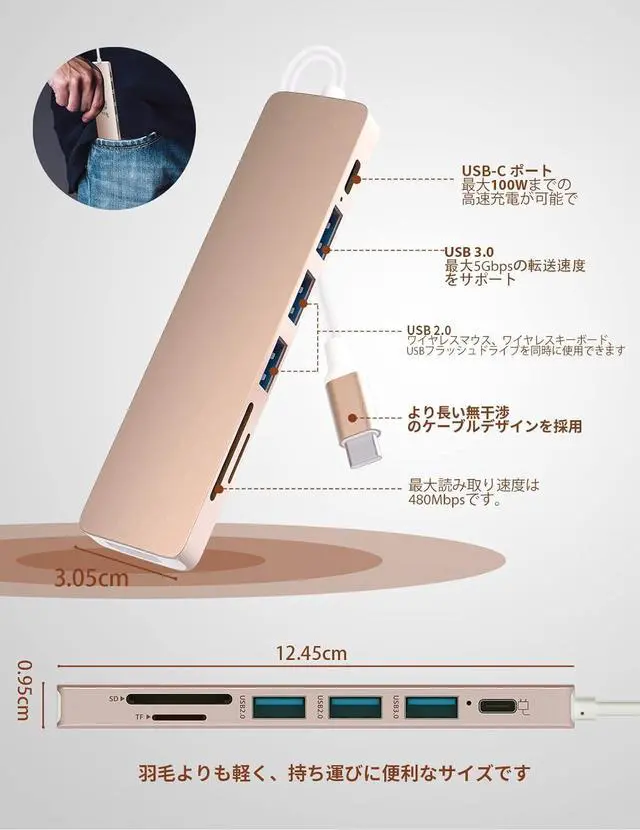 Alt view image 7 of 7 - JVJ USB C Hub, USB C Dongle for MacBook Pro/iPad Pro, 7 in 1 USB C to HDMI Multport Adapter- 4K HDMI, 100W PD, USB 3.0, SD/MicroSD Reader, HDMI Conversion Adapter for Type C Devices (Rose Gold)