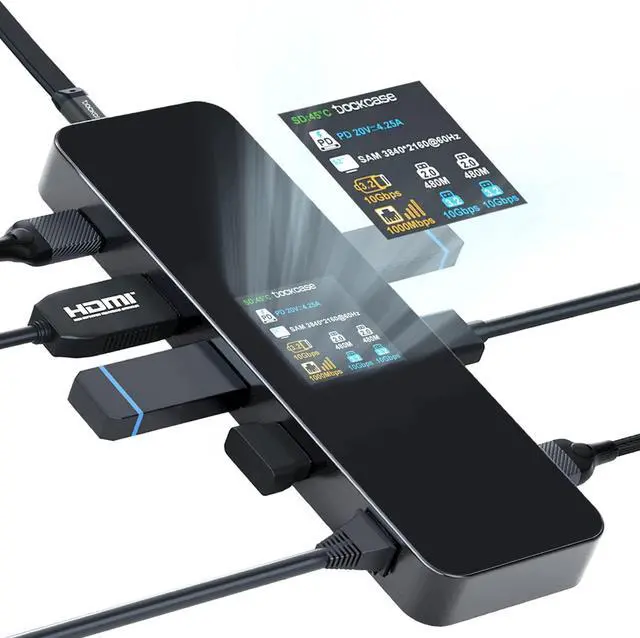 Main image of DOCKCASE Visual Smart USB C Hub (8-in-1) with HDMI Port 4K@60Hz, 100w PD Power Delivery, 4 USB-A Data Ports, Gigabit Ethernet Port, 1 10Gbps USB-C Data Port for MacBook Air, MacBook Pro,XPS,and More