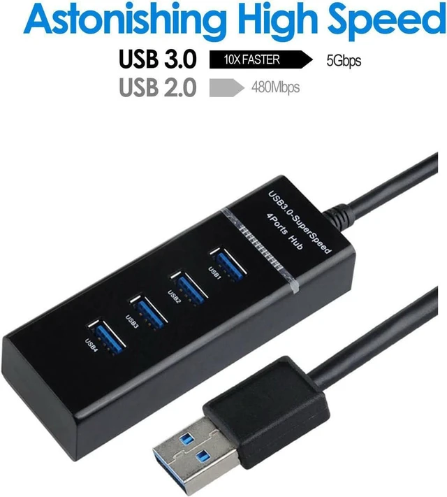 Main image of KUNOVA (TM) Super High Speed USB 3.0 4 Ports USB HUB Build-in USB 3.0 Cable Backward Compatible with USB 2.0