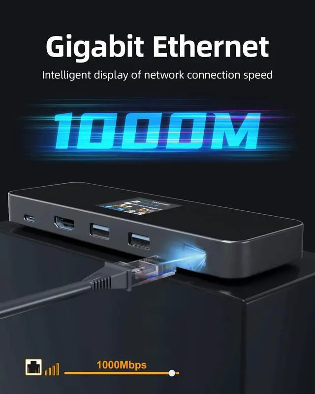 Alt view image 5 of 6 - DOCKCASE Visual Smart USB C Hub (8-in-1) with HDMI Port 4K@60Hz, 100w PD Power Delivery, 4 USB-A Data Ports, Gigabit Ethernet Port, 1 10Gbps USB-C Data Port for MacBook Air, MacBook Pro,XPS,and More