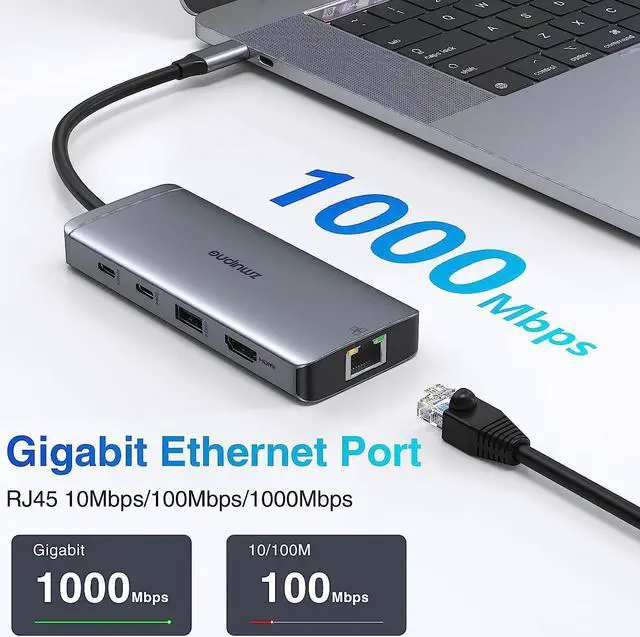 Alt view image 6 of 7 - USB C Hub Multiport Adapter, 9-in-1 Laptop USB C Docking Station for Dell/HP Laptop, USB C Dock to 4K HDMI,Ethernet,100W PD,USB-C,3 USB Ports, SD/TF, USB Type C Dongle for MacBook, Surface, Lenovo