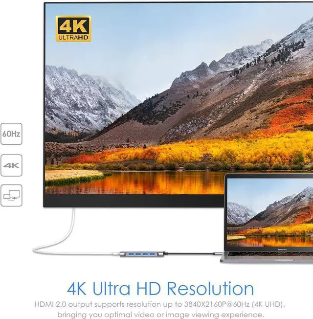 Alt view image 4 of 7 - USB-C Multi-Port Hub with 4K HDMI Output 100W PD 4 USB 3.0 5Gbps Compatible 2024-2016 MacBook Pro New Mac Air & Surface Chromebook iPhone 15 More Stable Driver Adapter (C35 Space Gray)