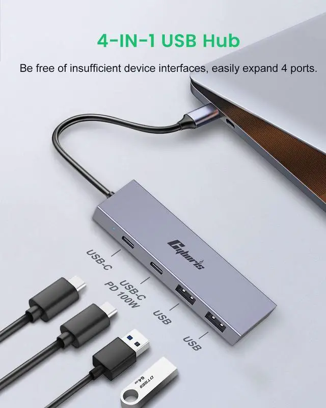 Alt view image 2 of 7 - USB C Hub, 4 Port 10Gbps USB C to USB Adapter USB 3.1 Hub GEN2, USB C Splitter Thunderbolt 3 Compatible, PD100W Powered USB C Hub, USB-C Hub for Laptop, Mobile, Tablet, PC