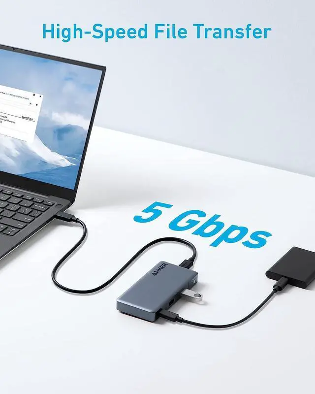 Alt view image 4 of 6 - Anker USB C Hub, Anker 343 USB C Hub (7-in-1, Dual 4K HDMI) with 100W Power Delivery, Dual 4K HDMI Ports, a USB-C Upstream Port, 3 5Gbps USB-A and USB-C Data Ports for Dell Laptop, ThinkPad, and More