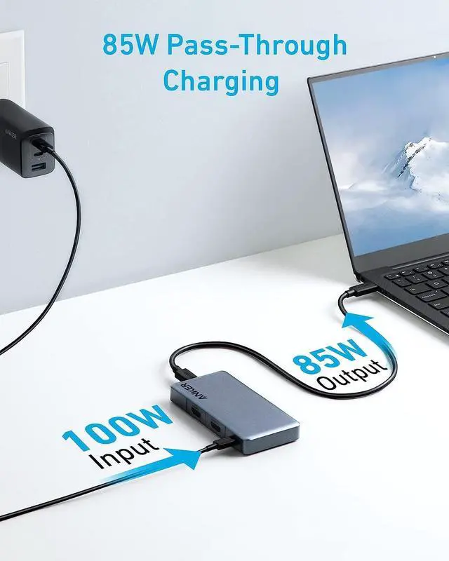 Alt view image 5 of 6 - Anker USB C Hub, Anker 343 USB C Hub (7-in-1, Dual 4K HDMI) with 100W Power Delivery, Dual 4K HDMI Ports, a USB-C Upstream Port, 3 5Gbps USB-A and USB-C Data Ports for Dell Laptop, ThinkPad, and More