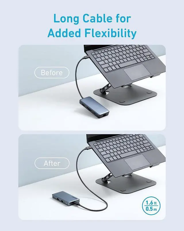 Alt view image 6 of 6 - Anker USB C Hub, Anker 343 USB C Hub (7-in-1, Dual 4K HDMI) with 100W Power Delivery, Dual 4K HDMI Ports, a USB-C Upstream Port, 3 5Gbps USB-A and USB-C Data Ports for Dell Laptop, ThinkPad, and More