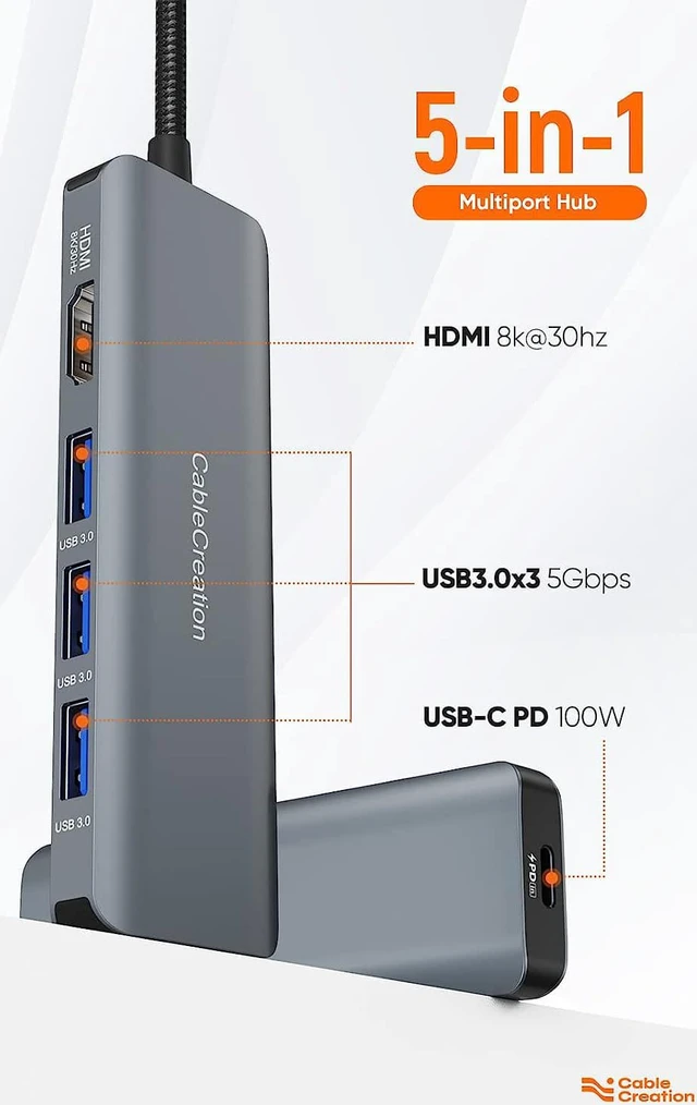 Alt view image 7 of 7 - CableCreation 8K HDMI USB C Hub Bundle with USB C to USB Cable Short
