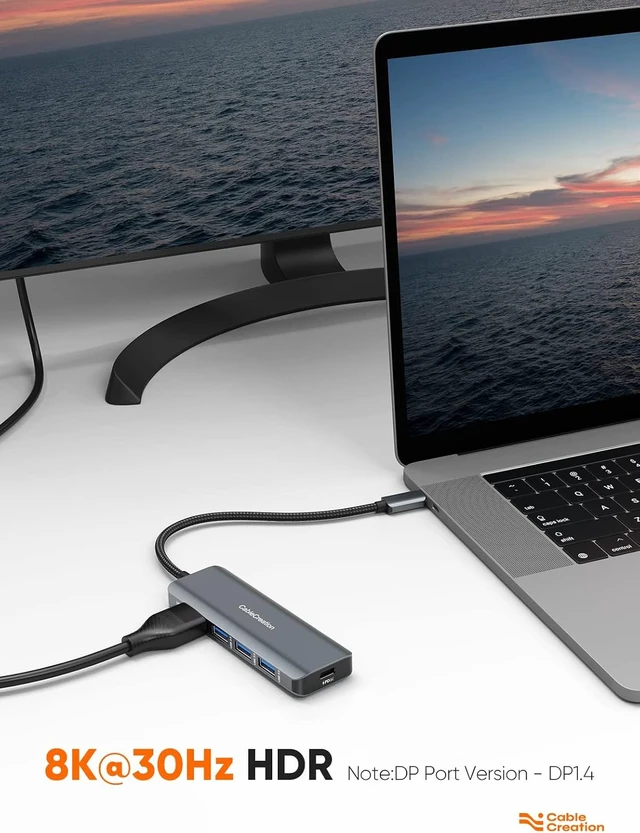 Alt view image 4 of 7 - 8K HDMI USB C Hub, CableCreation 5-in-1 USB C Multiport Adapter for Charging,8K 30Hz/4K 120Hz/4K 60Hz HDMI, 100W PD 3 USB 3.0 Port Compatibile with Steam Deck,MacBook pro/Air M1/M2,Surface Pro,XPS