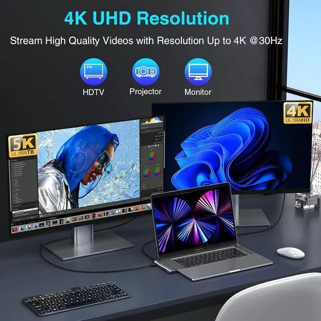 Alt view image 6 of 7 - USB C Adapters for MacBook Pro 2022, MacBook Pro USB Adapter MacBook HDMI Multiport Dongle for MacBook Pro Air 2023-2018 with 4K HDMI, 2 USBB 3.0 Port, SD/TF, Thunderbolt 3 and USB C USB3.0 Data Port