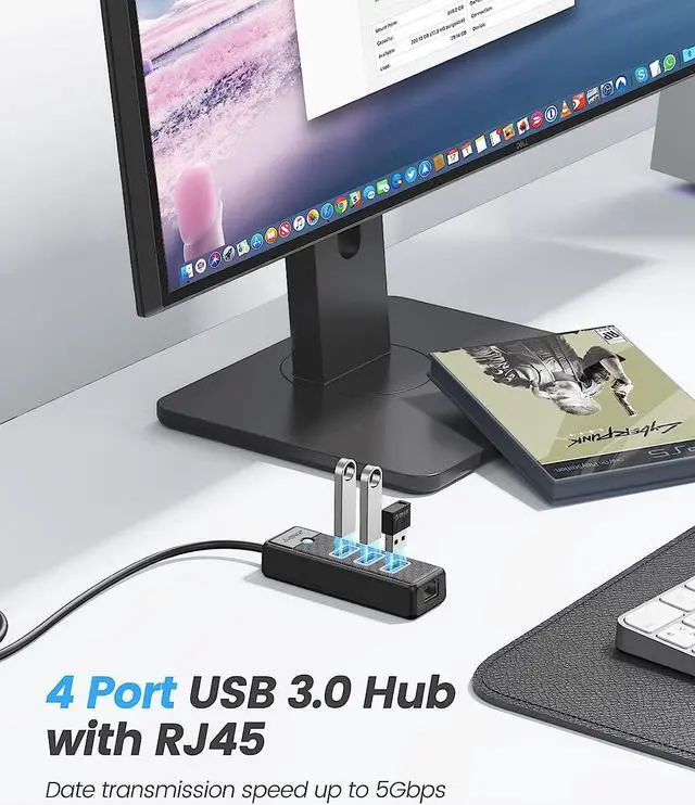 Alt view image 2 of 7 - ORICO USB C to Ethernet Adapter, 4-in-1 USB C Hub with RJ45 10/100/1000 Gigabit Ethernet Adapter with 3.3ft Long Cable Compatible with Mac OS 10.X and Above, Linux, Android-Black