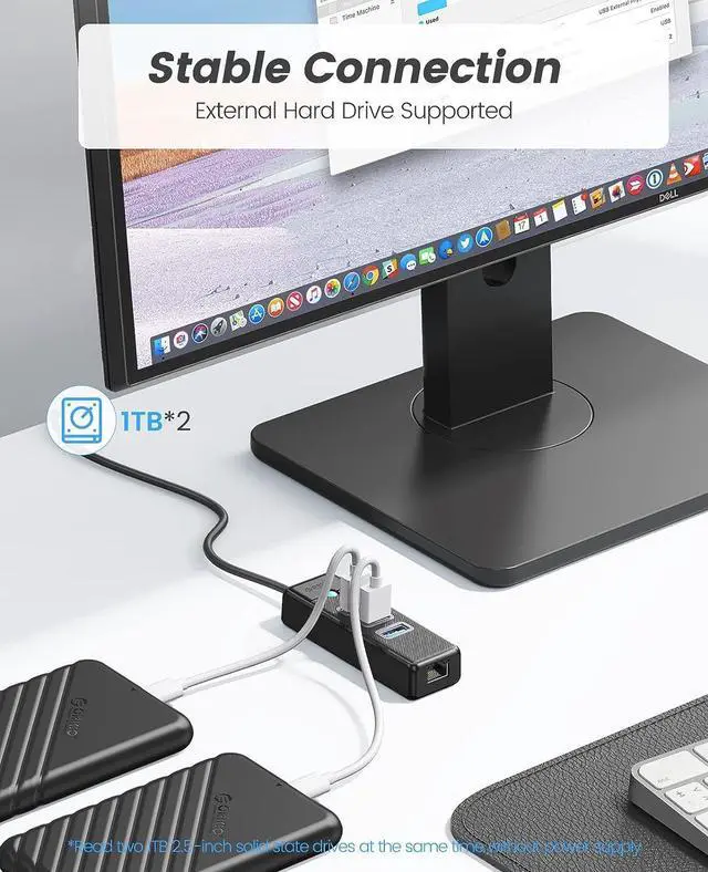 Alt view image 3 of 7 - ORICO USB C to Ethernet Adapter, 4-in-1 USB C Hub with RJ45 10/100/1000 Gigabit Ethernet Adapter with 3.3ft Long Cable Compatible with Mac OS 10.X and Above, Linux, Android-Black
