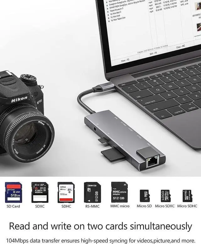 Alt view image 7 of 7 - USB C Hub 9 in 1 Multiport Adapter w/Gigabit Ethernet, 100W PD, 4K@60Hz, 2 USB 3.0, USB C 3.0 Data, SD/TF Card Reader, 3.5mm Jack, Dongle Docking Station for MacBook Pro iPad Pro Steam Deck Laptops