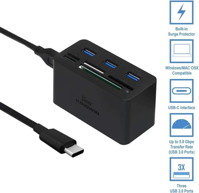 Alt view image 7 of 7 - USB C Hub Adapter w/ Card Reader Write & USB 3.0 HUB - Thunderbolt 3 Supports High Speed SD MS Micro M2 CF For Macbook Laptop Desktop type-c