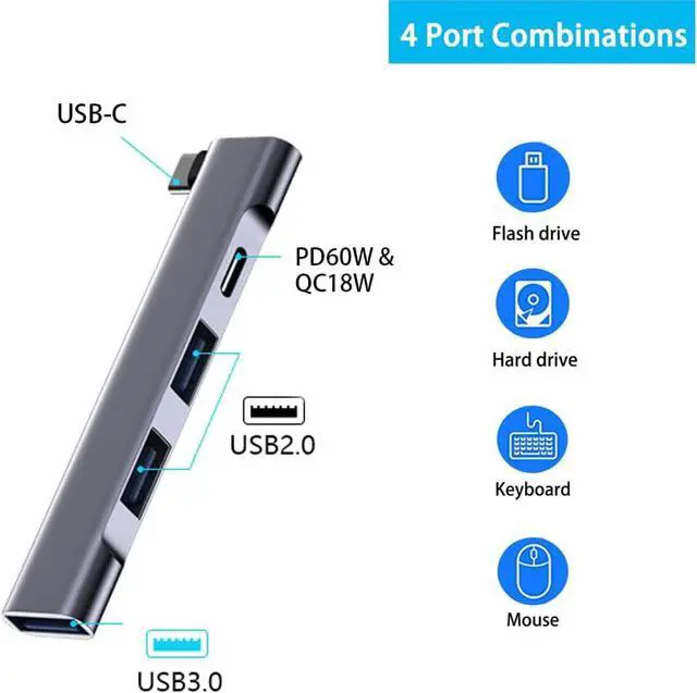Alt view image 2 of 7 - USB C Hub for Laptop, Portable USB C Splitter Multiport Adapter with Type-C Charging Port and USB 3.0 Port for MacBook Pro/Air, Surface Pro, Keyboard, Flash Drive (USB C Hub with Charging Port)
