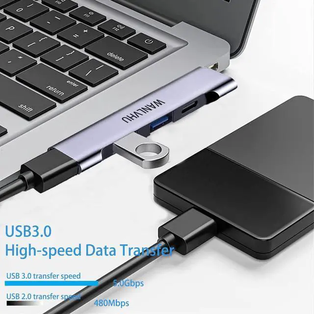 Alt view image 5 of 7 - USB C Hub for Laptop, Portable USB C Splitter Multiport Adapter with Type-C Charging Port and USB 3.0 Port for MacBook Pro/Air, Surface Pro, Keyboard, Flash Drive (USB C Hub with Charging Port)
