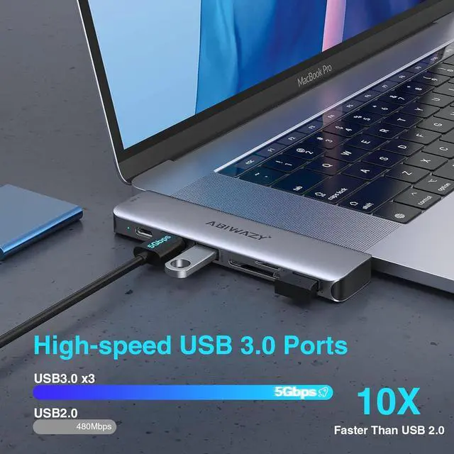 Alt view image 4 of 7 - USB C Adapters for MacBook Pro 2022, MacBook Pro USB Adapter MacBook HDMI Multiport Dongle for MacBook Pro Air 2023-2018 with 4K HDMI, 2 USBB 3.0 Port, SD/TF, Thunderbolt 3 and USB C USB3.0 Data Port