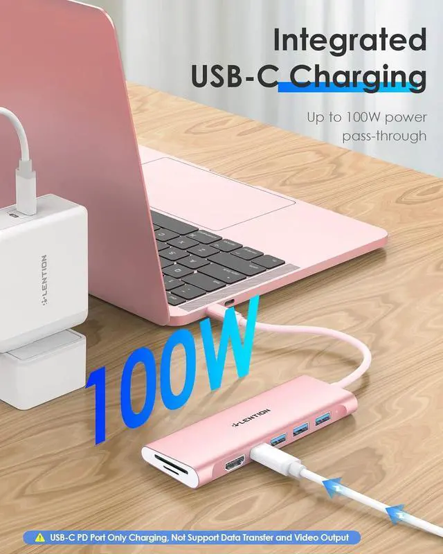 Alt view image 5 of 7 - USB C Multiport Hub with 4K HDMI 3 USB 3.0 SD/Micro SD Card Reader 100W PD Compatible 2024-2016 MacBook Pro New Mac Air Other Type C Devices Stable Driver Adapter (CB-C36B Rose Gold)