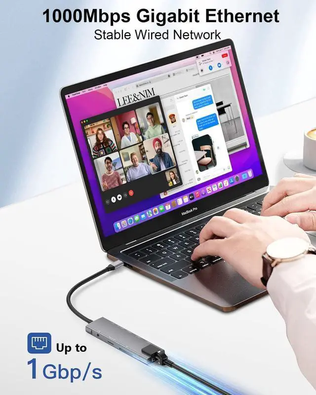 Alt view image 4 of 7 - USB C Hub 9 in 1 Multiport Adapter w/Gigabit Ethernet, 100W PD, 4K@60Hz, 2 USB 3.0, USB C 3.0 Data, SD/TF Card Reader, 3.5mm Jack, Dongle Docking Station for MacBook Pro iPad Pro Steam Deck Laptops