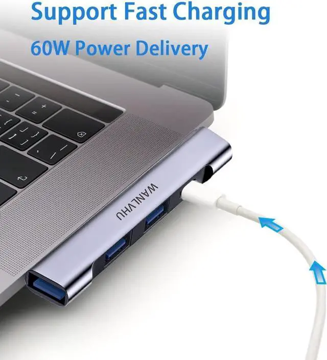 Alt view image 4 of 7 - USB C Hub for Laptop, Portable USB C Splitter Multiport Adapter with Type-C Charging Port and USB 3.0 Port for MacBook Pro/Air, Surface Pro, Keyboard, Flash Drive (USB C Hub with Charging Port)