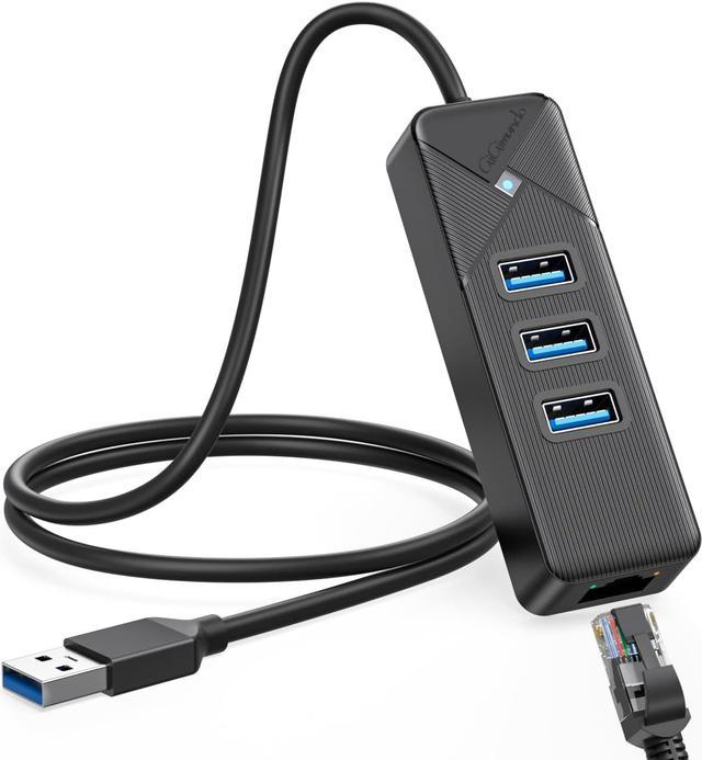 GiGimundo 1.6ft USB to Ethernet Adapter, 1000Mbps RJ45 Gigabit LAN Network  Adapter with 3 Ports USB 3.0 Hub, Multi Ports USB Splitter for Laptop,  Computer, PC, etc 