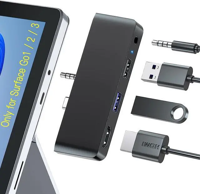Main image of 4 in 2 Surface Go1/ Go2/ Go3 Adapter USB Hub Docking Station, USB-C + 3.5mm Jack to 1 x USB 2.0 + 1 x USB 3.0 + HDMI + 1 x 3.5mm Audio Jack, Compatible with Microsoft Surface Go1/ Go2/ Go3 Only