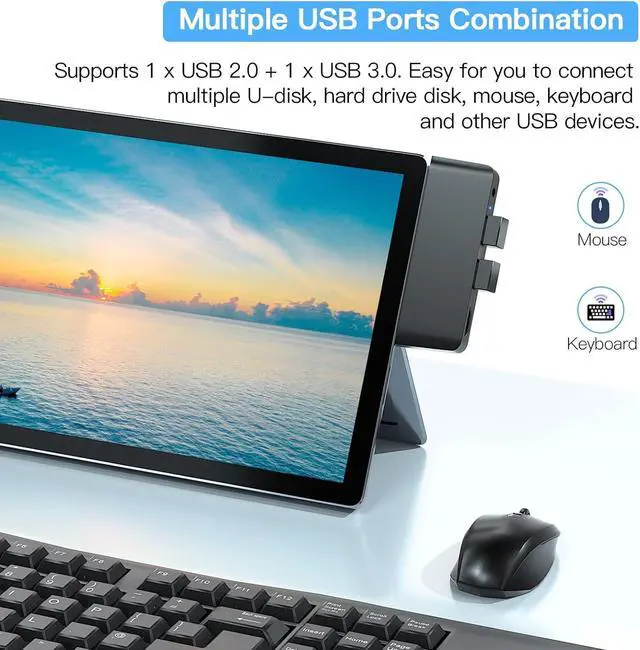 Alt view image 3 of 7 - 4 in 2 Surface Go1/ Go2/ Go3 Adapter USB Hub Docking Station, USB-C + 3.5mm Jack to 1 x USB 2.0 + 1 x USB 3.0 + HDMI + 1 x 3.5mm Audio Jack, Compatible with Microsoft Surface Go1/ Go2/ Go3 Only