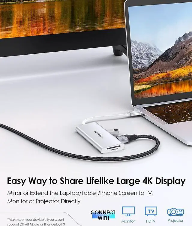 Alt view image 4 of 7 - LENTION USB C Hub with 4K HDMI, 3 USB 3.0, SD 3.0 Card Reader Compatible 2023-2016 MacBook Pro 13/15/16, New Mac Air/iPad Pro/Surface, More, Multiport Stable Driver Dongle Adapter (CB-C34, Silver)