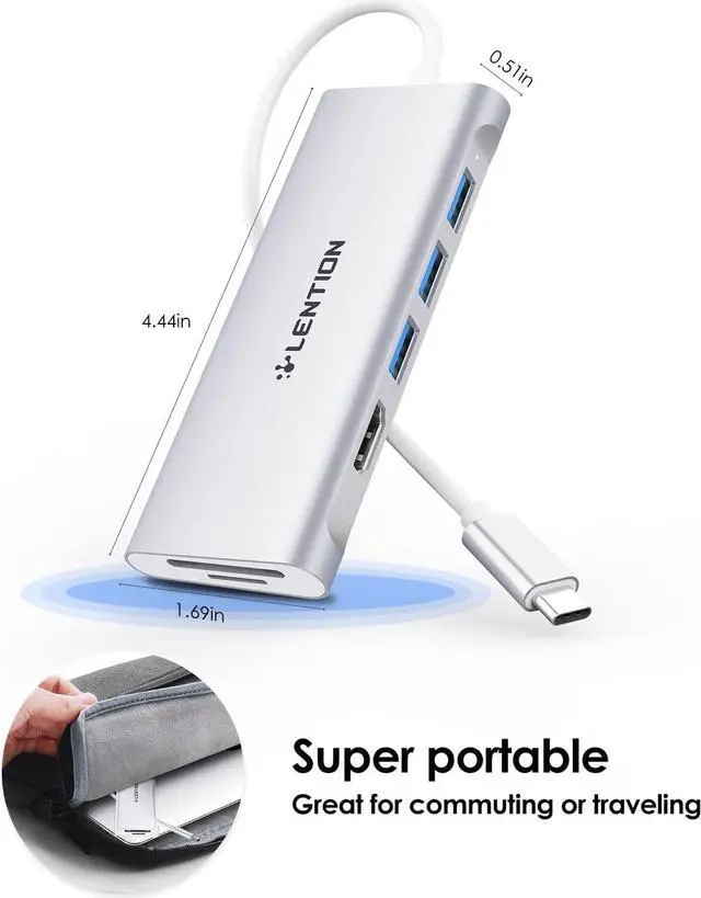 Alt view image 7 of 7 - LENTION USB C Hub with 4K HDMI, 3 USB 3.0, SD 3.0 Card Reader Compatible 2023-2016 MacBook Pro 13/15/16, New Mac Air/iPad Pro/Surface, More, Multiport Stable Driver Dongle Adapter (CB-C34, Silver)