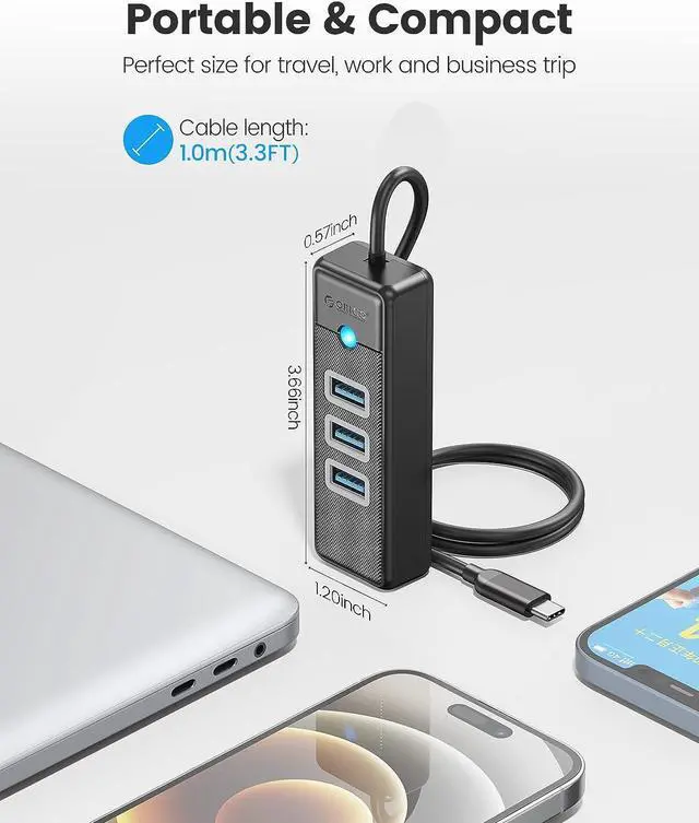 Alt view image 7 of 7 - ORICO USB C to Ethernet Adapter, 4-in-1 USB C Hub with RJ45 10/100/1000 Gigabit Ethernet Adapter with 3.3ft Long Cable Compatible with Mac OS 10.X and Above, Linux, Android-Black