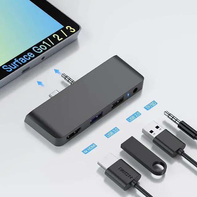 Alt view image 7 of 7 - 4 in 2 Surface Go1/ Go2/ Go3 Adapter USB Hub Docking Station, USB-C + 3.5mm Jack to 1 x USB 2.0 + 1 x USB 3.0 + HDMI + 1 x 3.5mm Audio Jack, Compatible with Microsoft Surface Go1/ Go2/ Go3 Only