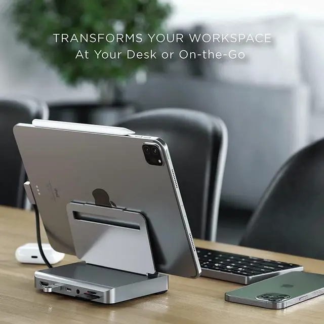 Alt view image 2 of 6 - Satechi USB C Hub - iPad Pro USB C Hub - Aluminum Stand & Hub  6-in-1 iPad Dock Foldable Stand  iPad Docking Station - iPad Hub for M2, M1 iPad Pro/iPad Air, iPad Mini 6 Gen