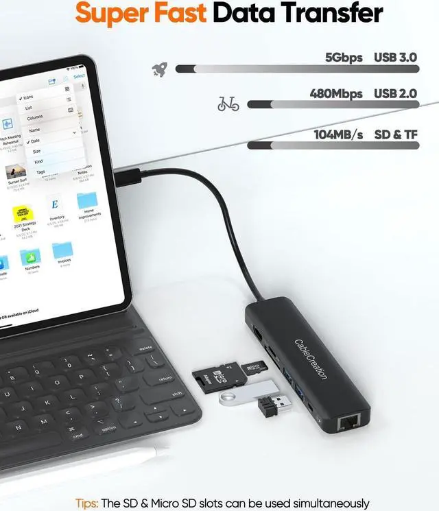 Alt view image 6 of 7 - USB C Hub with Ethernet, CableCreation 7 in 1 4k@60Hz HDMI USB C Multiport Adapter with 100W PD, 2 USB 3.0 Ports, SD/TF Cards Reader Compatible for MacBook Pro/Air M1 M2, iPad Pro/Air, Dell XPS, HP