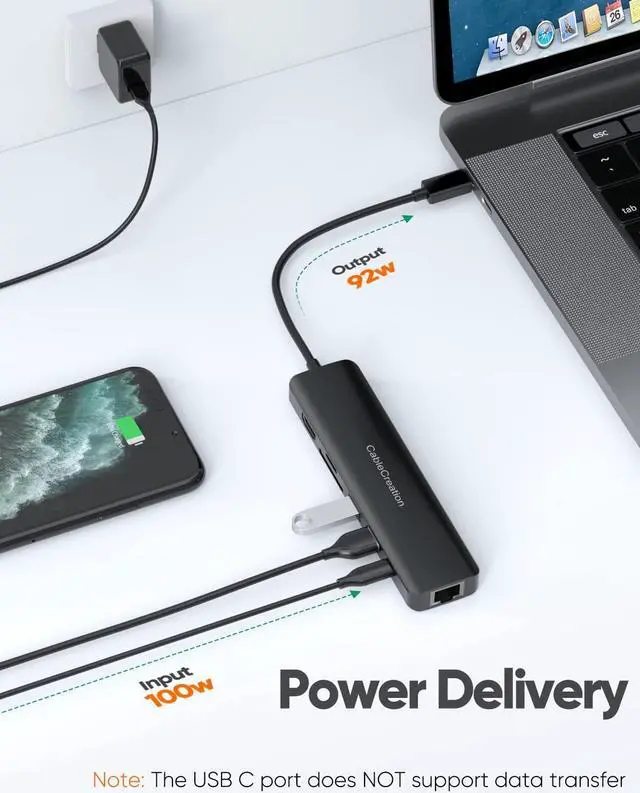 Alt view image 5 of 7 - USB C Hub with Ethernet, CableCreation 7 in 1 4k@60Hz HDMI USB C Multiport Adapter with 100W PD, 2 USB 3.0 Ports, SD/TF Cards Reader Compatible for MacBook Pro/Air M1 M2, iPad Pro/Air, Dell XPS, HP