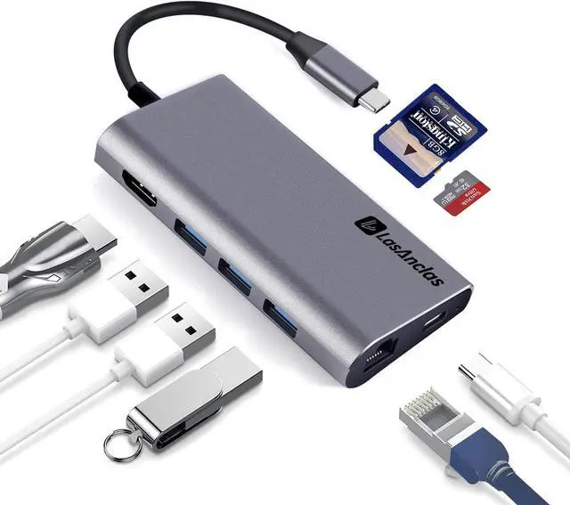 Main image of LasAnclas 8-in-1 USB C Hub Ethernet, USB C Docking Station 4K HDMI, 100W PD, 3*5Gbps USB 3.0, 1Gbps LAN USB C Dongle, SD/TF Card Reader USB Multiport Adapter for MacBook Air/Pro,iPad Pro 2021 and More