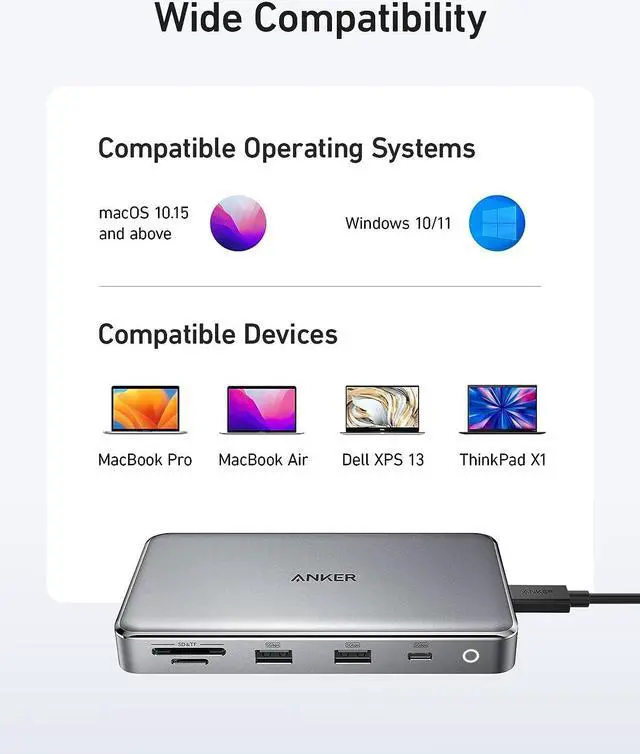 Alt view image 6 of 6 - Anker 563 USB-C Hub (10-in-1, Dual 4K HDMI, for MacBook), Docking Station Dual Monitor, with Max 100W Pd-in, 5Gbps USB Data Ports for M1/ M2 MacBook Pro, MacBook Air, Dell XPS, Thinkpad and More