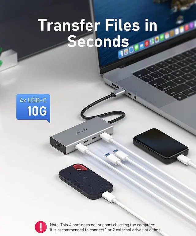 Alt view image 2 of 6 - PULWTOP 5 Port USB C Hub 10Gbps for Laptop, USB C Hub Power Delivery with 100W PD (Not Support Monitor) USB C to USB C Hub Multiport Adapter for MacBook Pro, Chromebook, iMac, XPS