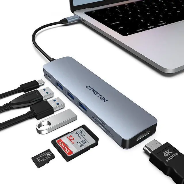 Main image of USB C Hub, USB C Adapter MacBook Pro/Air Ipad Pro Adapter, 7 in 1 with 4K HDMI Output, PD 100W, 3 * USB 3.0, TF Card Reader, Compatible for Laptop, Surface Pro 8 and Other Type C Devices