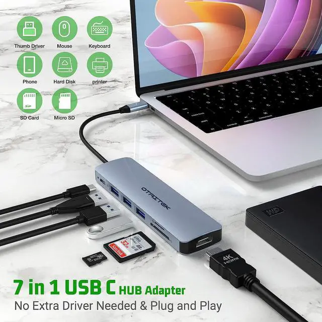 Alt view image 2 of 7 - USB C Hub, USB C Adapter MacBook Pro/Air Ipad Pro Adapter, 7 in 1 with 4K HDMI Output, PD 100W, 3 * USB 3.0, TF Card Reader, Compatible for Laptop, Surface Pro 8 and Other Type C Devices
