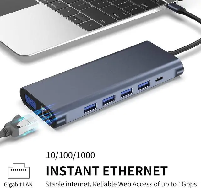Alt view image 6 of 7 - USB C Docking Station Hub (13 -in-1) with 2 X 4K HDMI, Ethernet, VGA,Audio, USB3.0 TF/SD Dongle Docking Station Compatible for MacBook iPad Pro Dell Hp Lenovo