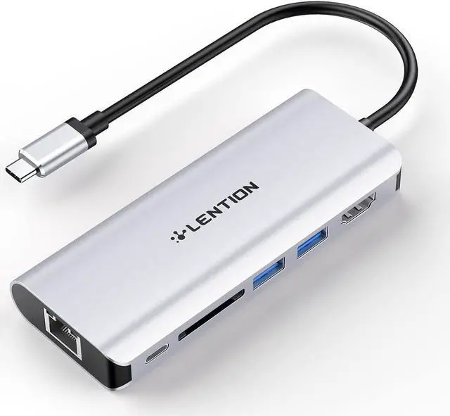 Main image of LENTION USB C Hub with 4K HDMI, SD Card Reader, 2 USB 3.0, Type C Charging & Gigabit Ethernet Compatible 2023-2016 MacBook Pro, New Mac Air/Surface, More, Stable Driver Adapter (CB-C68, Silver)