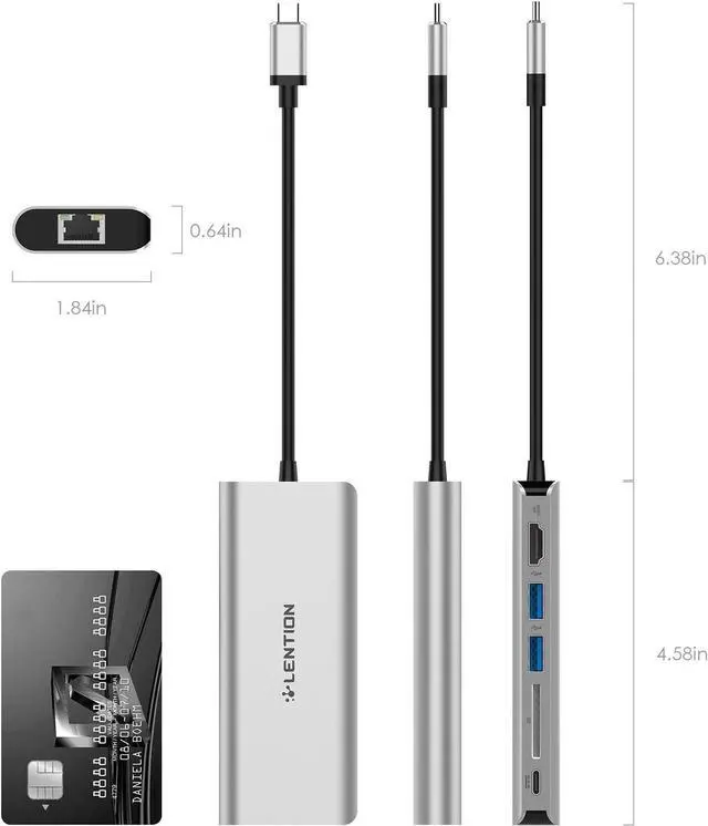 Alt view image 7 of 7 - LENTION USB C Hub with 4K HDMI, SD Card Reader, 2 USB 3.0, Type C Charging & Gigabit Ethernet Compatible 2023-2016 MacBook Pro, New Mac Air/Surface, More, Stable Driver Adapter (CB-C68, Silver)